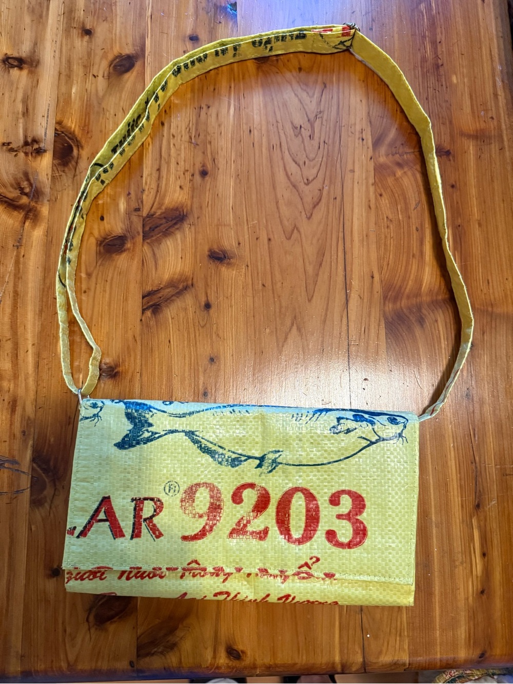 Yellow Graphic Crossbody Bag with Red Numeric Print